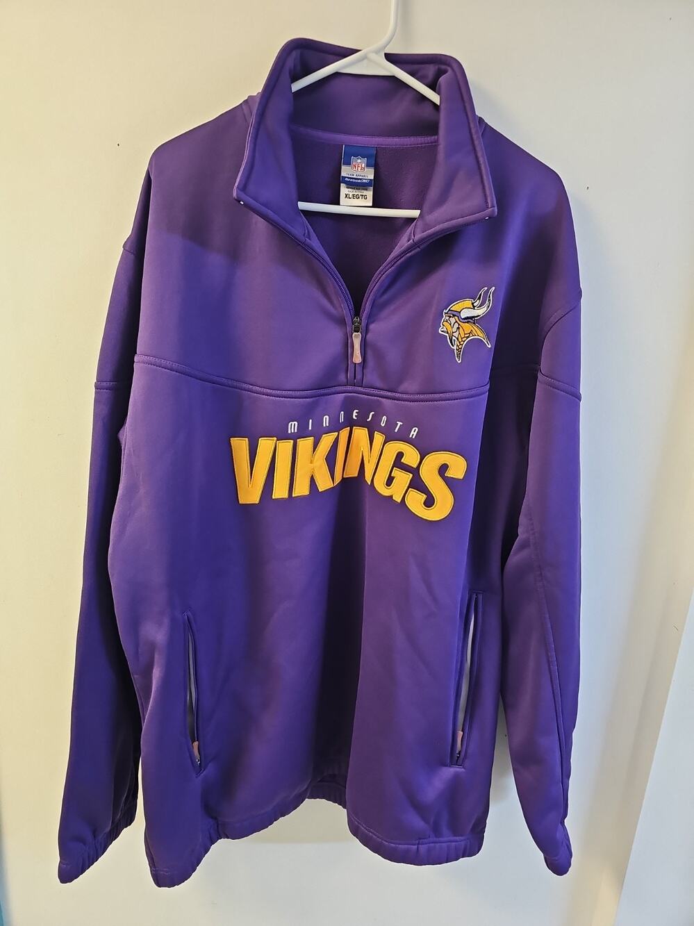 Reebok Minnesota Vikings 1/4 Zip Pullover Fleece Lined Jacket Mens XL